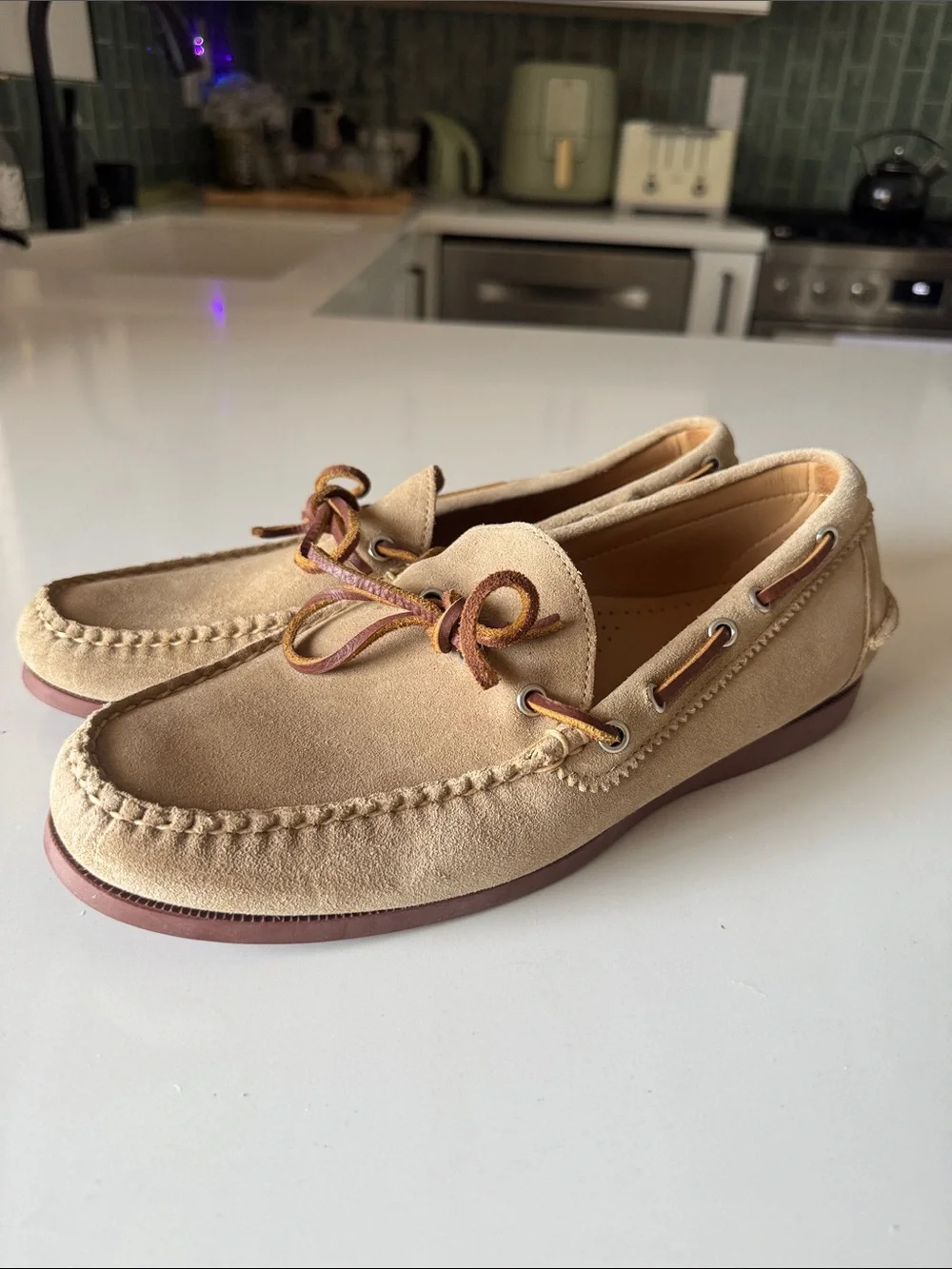 Brooks Brothers Men’s Khaki Suede Camp Boat Shoes Moccasins